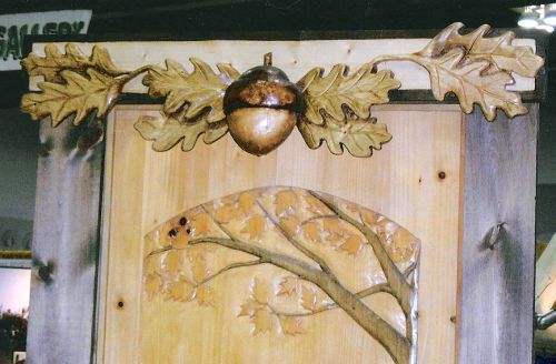 Acorn and oak leaf carved valance