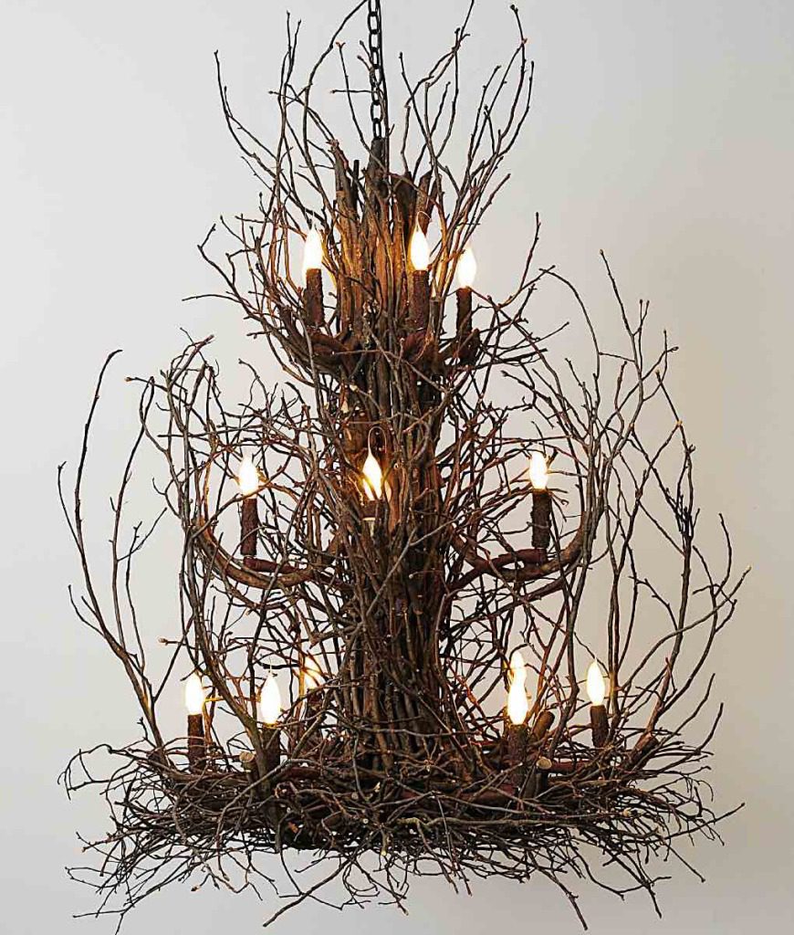 Natural Twig Chandelier: Two Tier White Twig Chandelier