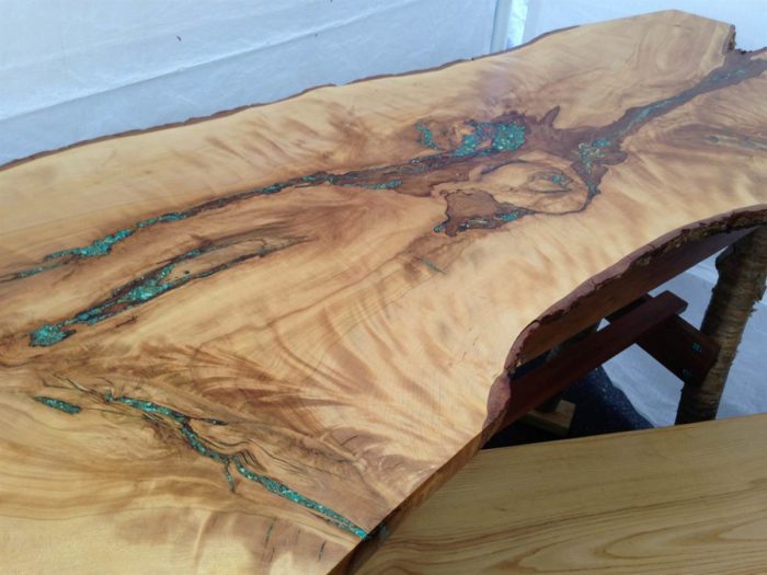 Turquoise Inlay Live Edge Console Table
