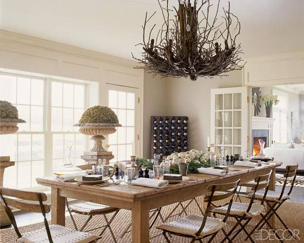 Appalachian twig chandelier over dining room table