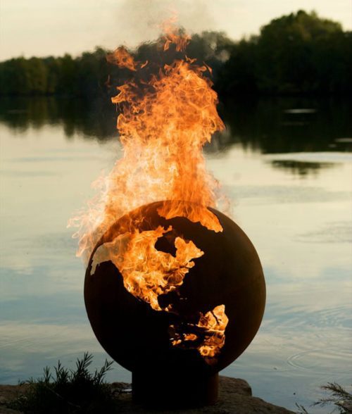 Fire Pit with cutouts of the continents