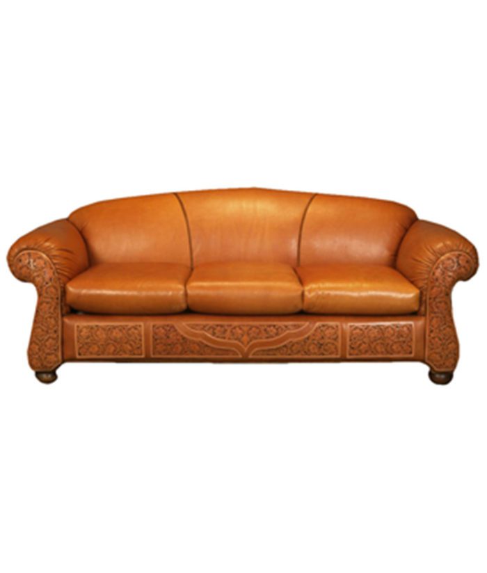 Custom tooled leather Western sofa
