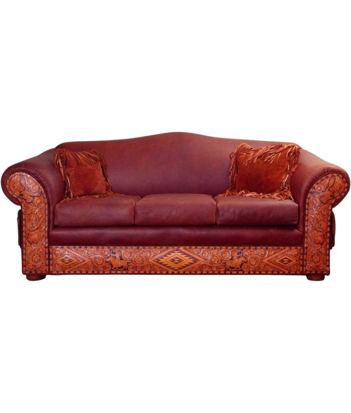 Tucson hand tooled western leather sofa