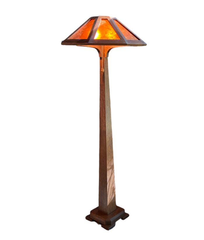 Mission craftsman style oak floor lamp with mica shade