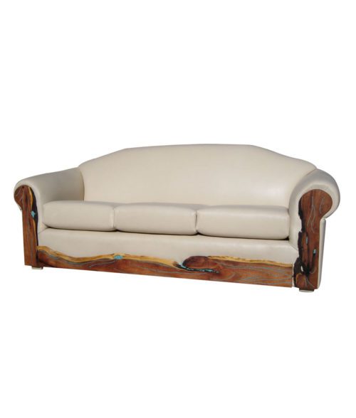 white leather sofa with turquoise inlaid mesquite