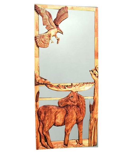 carved wood screen door with moose
