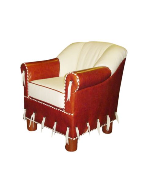 The Molesworth Cowgirl Arm Chair features graceful curves and can be made in your choice of leather colors, two-tone welting and optional fringe embellishment | Western Seating from Rustic Artistry