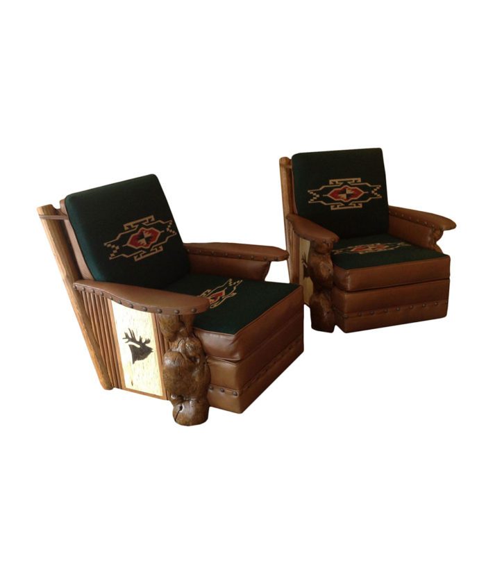 The Molesworth Club Chair can be made in your choice of leather, Chimayo upholstery and side panel carving | Western Seating from Rustic Artistry