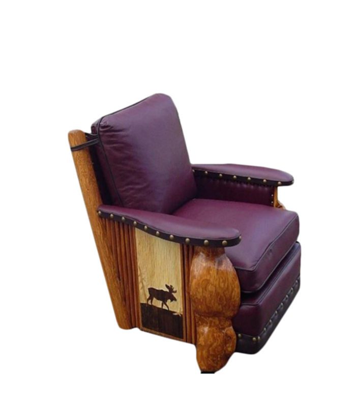The Molesworth Club Chair can be made in your choice of leather, Chimayo upholstery and side panel carving | Western Seating from Rustic Artistry