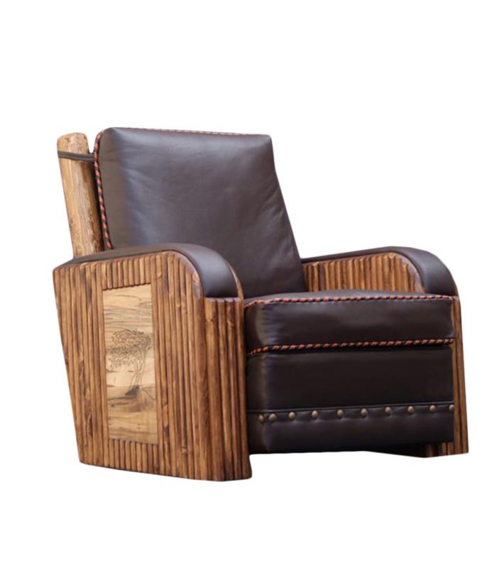 The Molesworth Contemporary Style Club Chair can be made in your choice of leather, Chimayo upholstery and side panel carving | Western Seating from Rustic Artistry