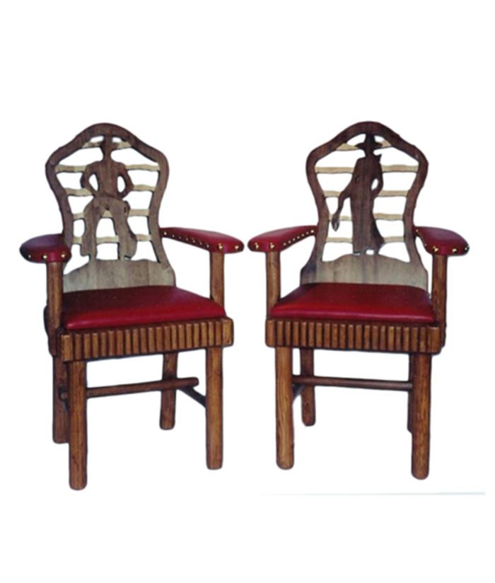 Molesworth style carved armchairs with cowboy and cowgirl | Western Furniture from Rustic Artistry