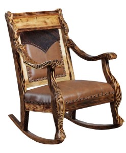 Western Style Rocking Chair With Embossed Yoke Insert On Seat Back Western Style Rocking Chair With Embossed Yoke Insert On Seat Back