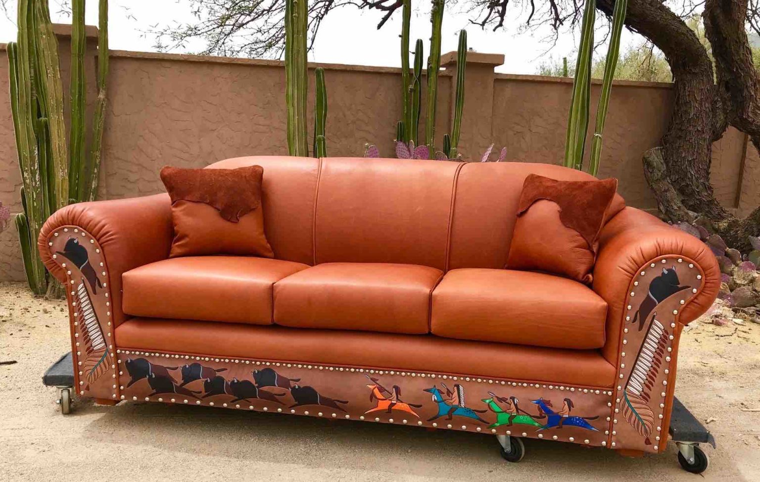 Native American Sofa with Painted Buffalo Hunt