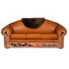 Hand painted depictions of a Native American hunting scene on Customizable Leather Sofa | Western furniture and decor from RusticArtistry.com