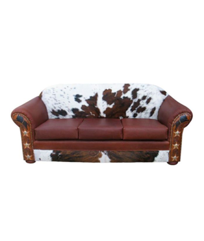 Western sofa with cowhide, leather, conchos and hand-painted artwork, Fully Customizable | Western furniture and decor from RusticArtistry.com