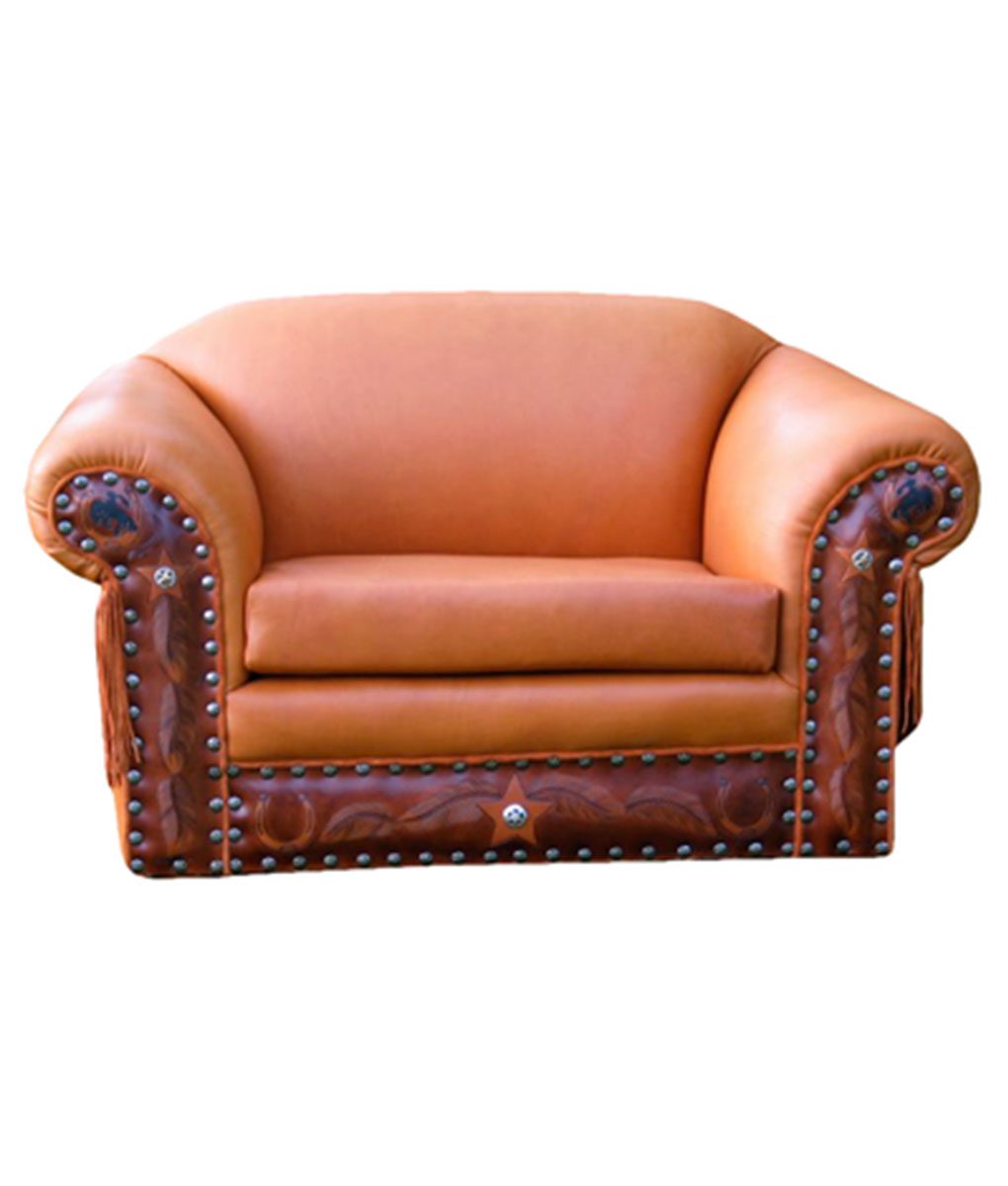 Leather Arm Chair With Custom Tooling, Western Style Leather Chairs