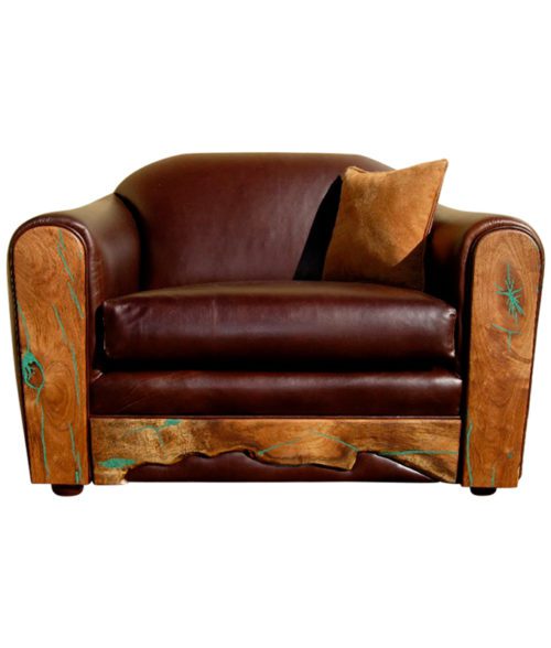 Mesquite Frame Leather Chair with Turquoise Inlay Fully Customizable | Western furniture and decor from RusticArtistry.com