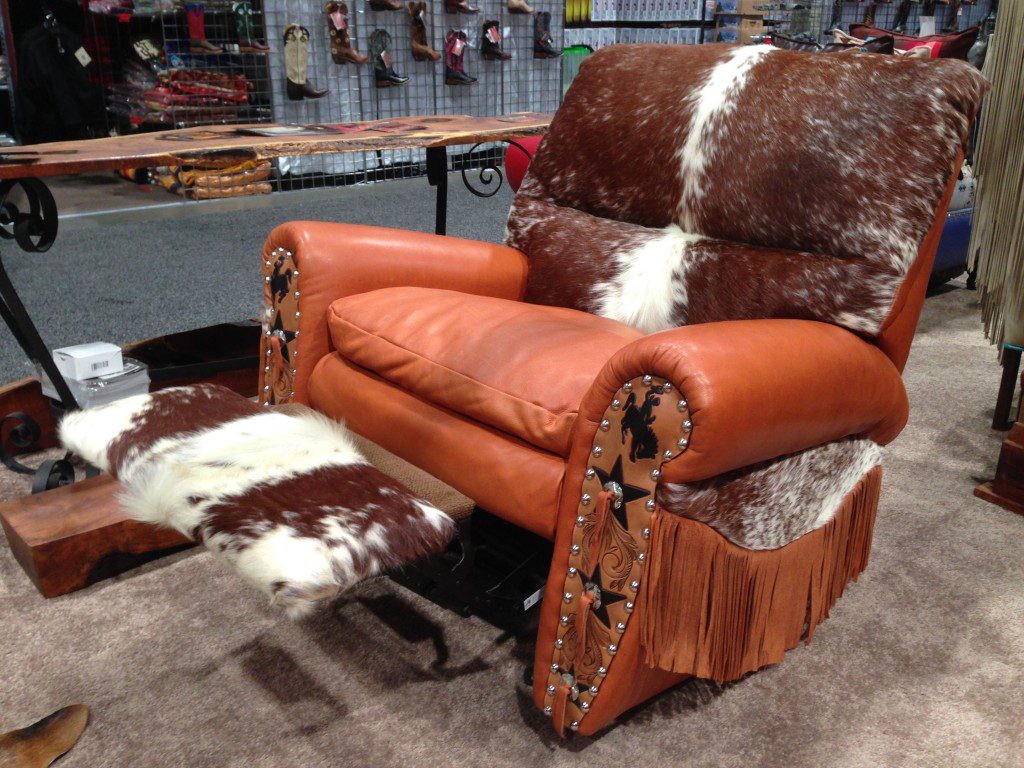 Custom Leather and Cowhide Recliner with Tooling and Fringe