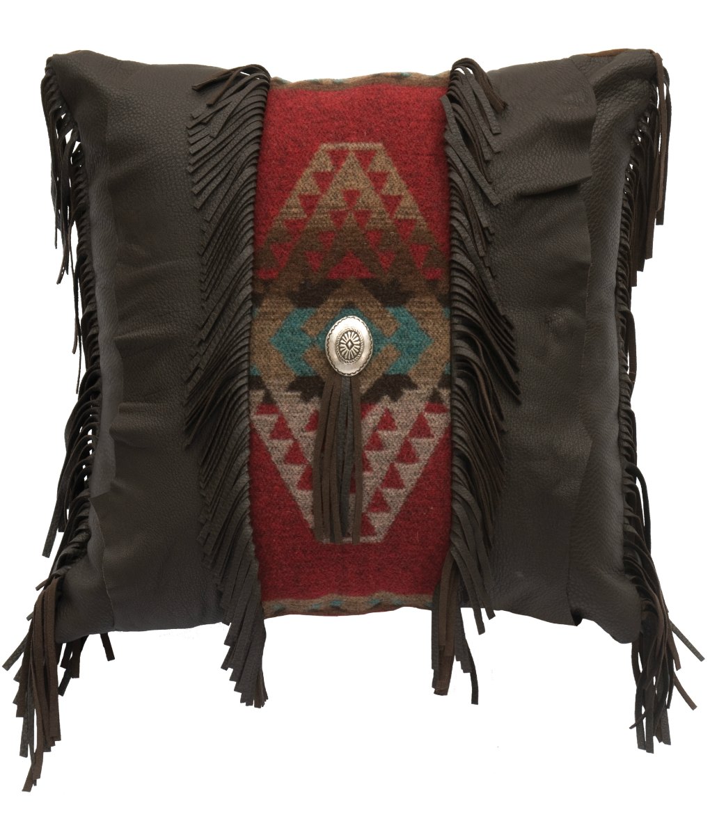 Square Dark Brown Deerskin Leather Pillow Southwest Decor
