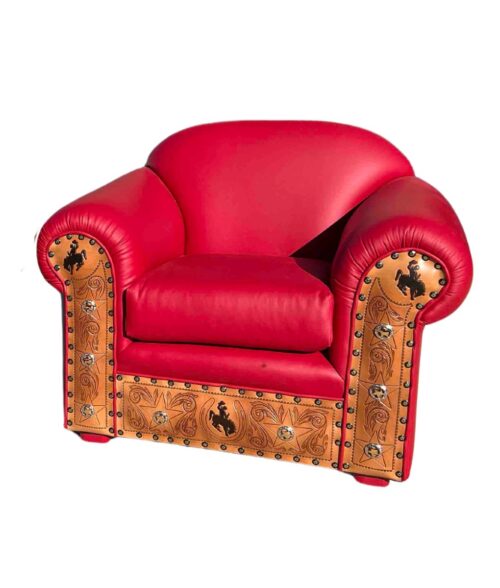 Silver Star Tooled Armchair in red leather