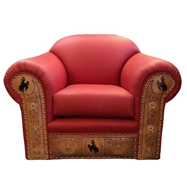 Red leather chair with tooling
