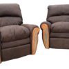 pair of brown leather recliners with turquoise inlay arm panels