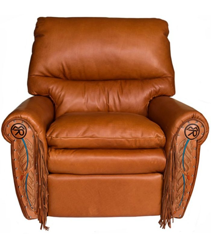 Western Recliner The Ultimate Recliner: down filled seat and back, lumbar support, leather soft as butter, and can be made in any color leather with your choice of cowhide, tooling, fringe, conchos, brand and more! Truly the most comfortable recliner I've ever sat in. | Western and Rustic Furniture and Decor from RusticArtistry.com