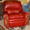 Ultra soft leather recliner in red leather with tooling for western decor