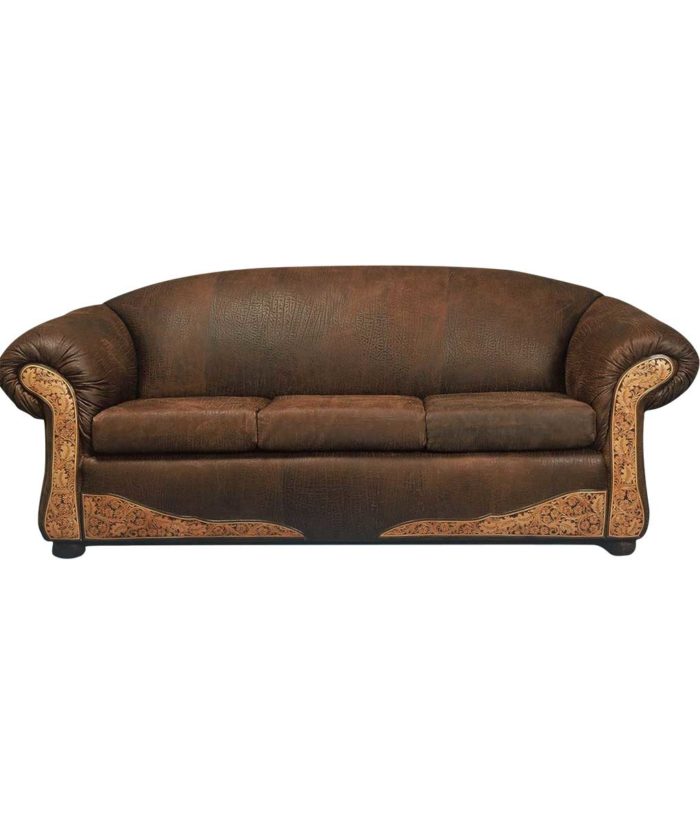 Santa Fe Tooled Leather Sofa - Western Rustic Furniture