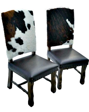 Cowhide and leather dining chairs