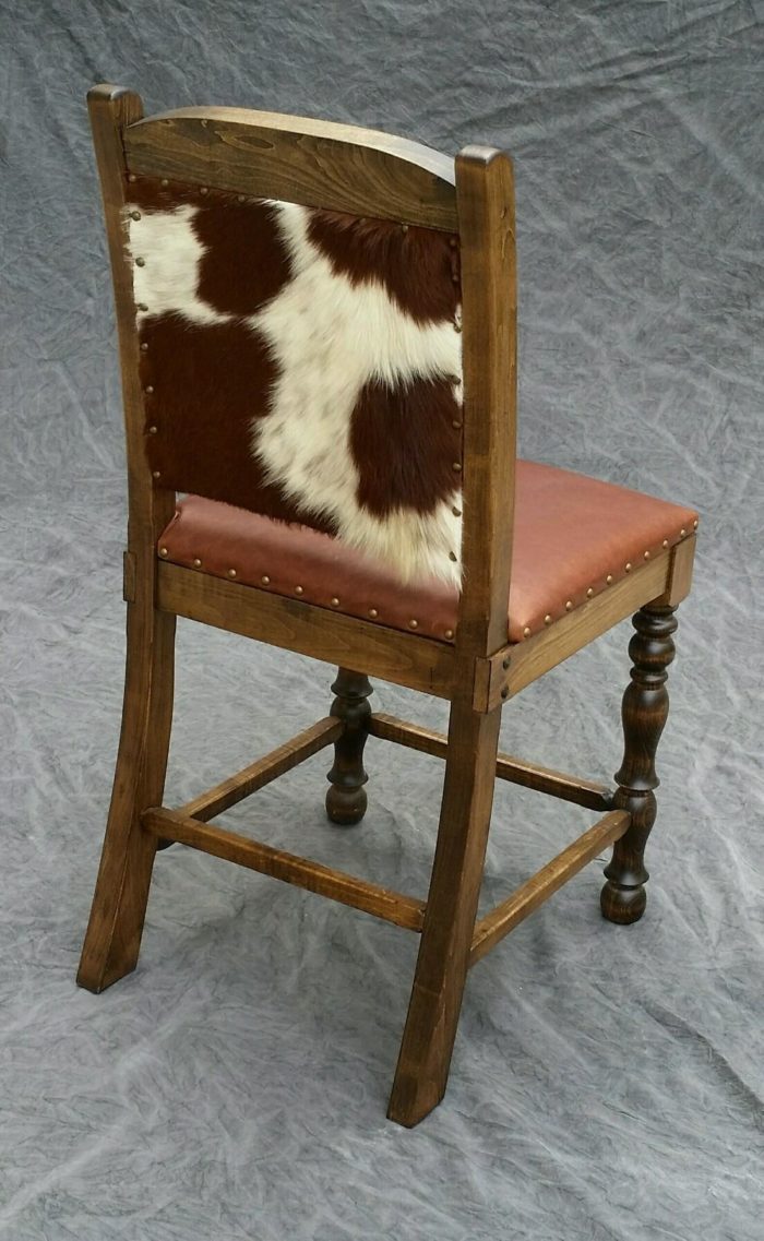Traditional style cowhide and leather counter stool