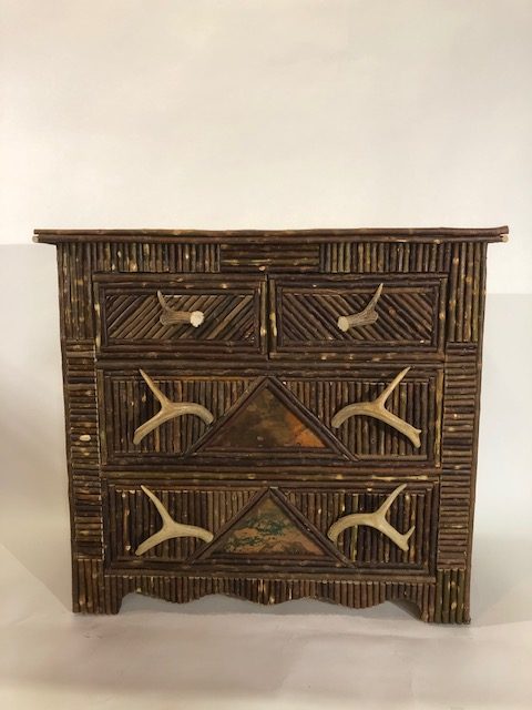 willow twig inlay dresser with antler handles