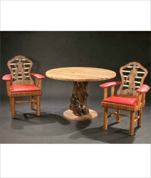 Molesworth Pedestal Dining Table with Cowboy and Cowgirl Carved Back Chairs