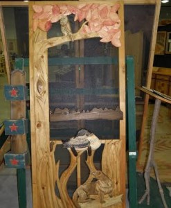Wood Screen Doors with Hand Carved Animals, Woodland 