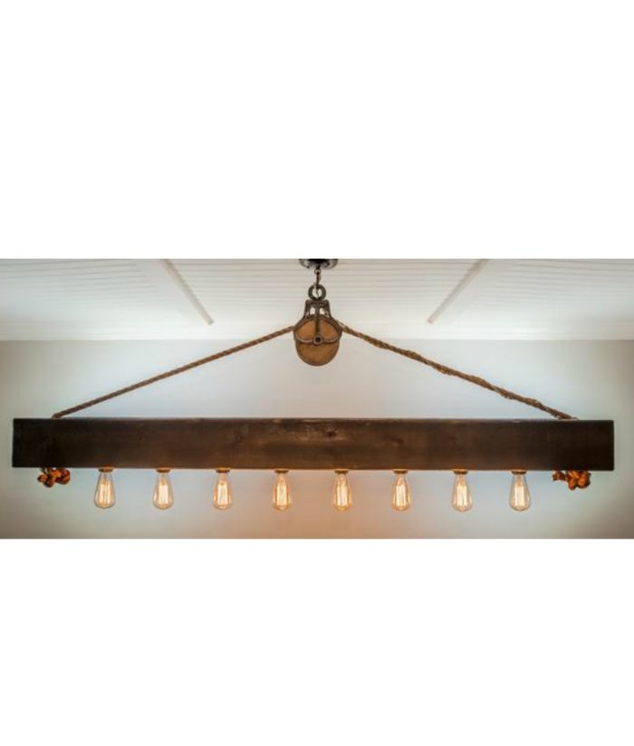 6' long wood beam chandelier for long table