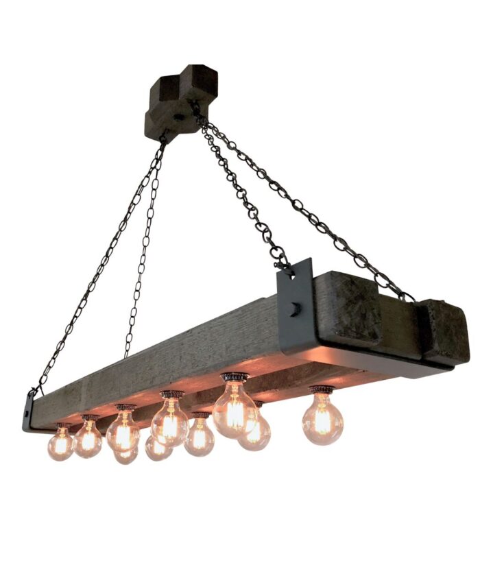 Double wood beam chandelier with Edison bulbs