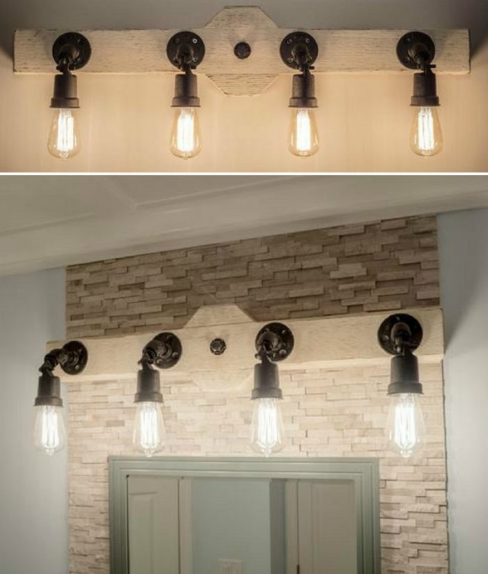 Rustic wood vanity light with Edison bulbs