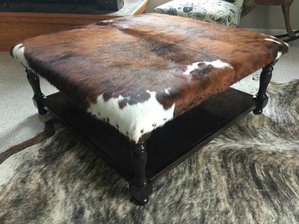Cowhide Ottoman Coffee Table With Lower Shelf Custom Sizes Available