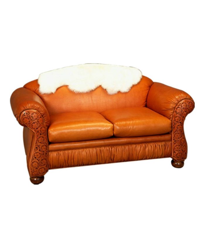 Catalina tooled leather love seat with gathers