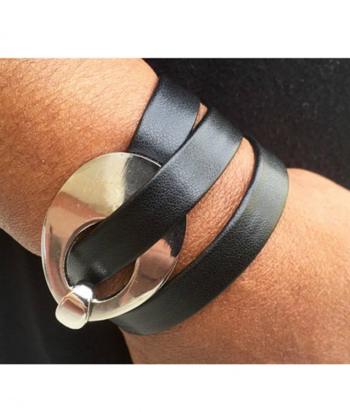 Leather Triple Wrap Bracelet Smooth Black Rustic Artistry