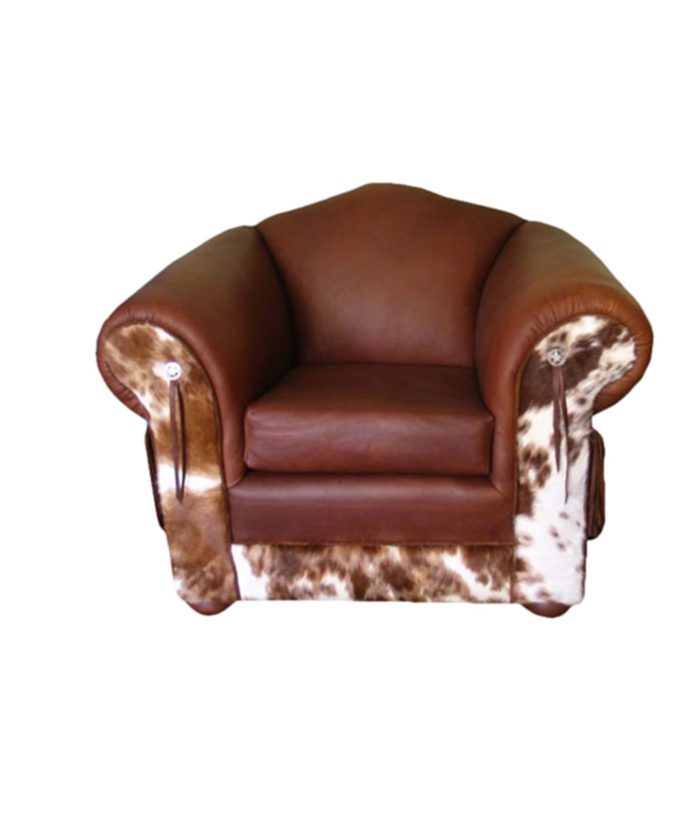 Brown leather chair with cowhide