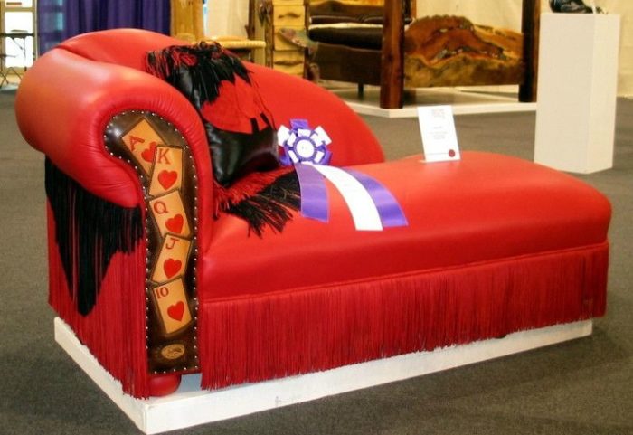 Lady Luck chaise front with playing cards