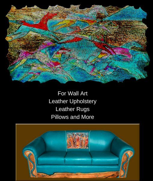 American Indian Paintings On Leather For Rugs Furniture Or Wall Art Native American Art On Leather For Walls Rugs Furniture Horse Spirits By Bernie Granados