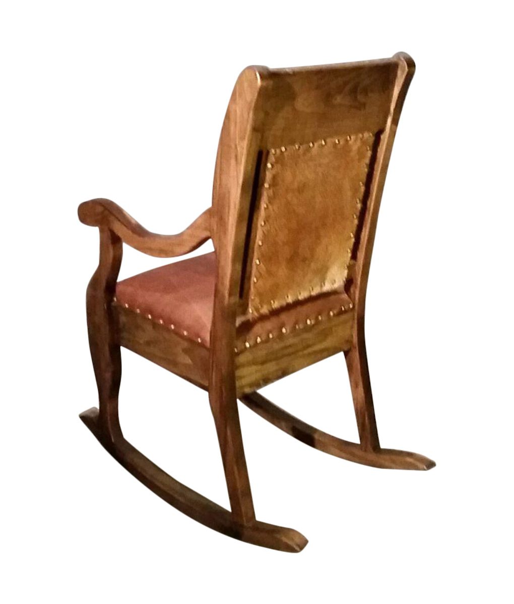 Traditional Rocking Chair Wood Frame With Leather Or Cowhide Seat