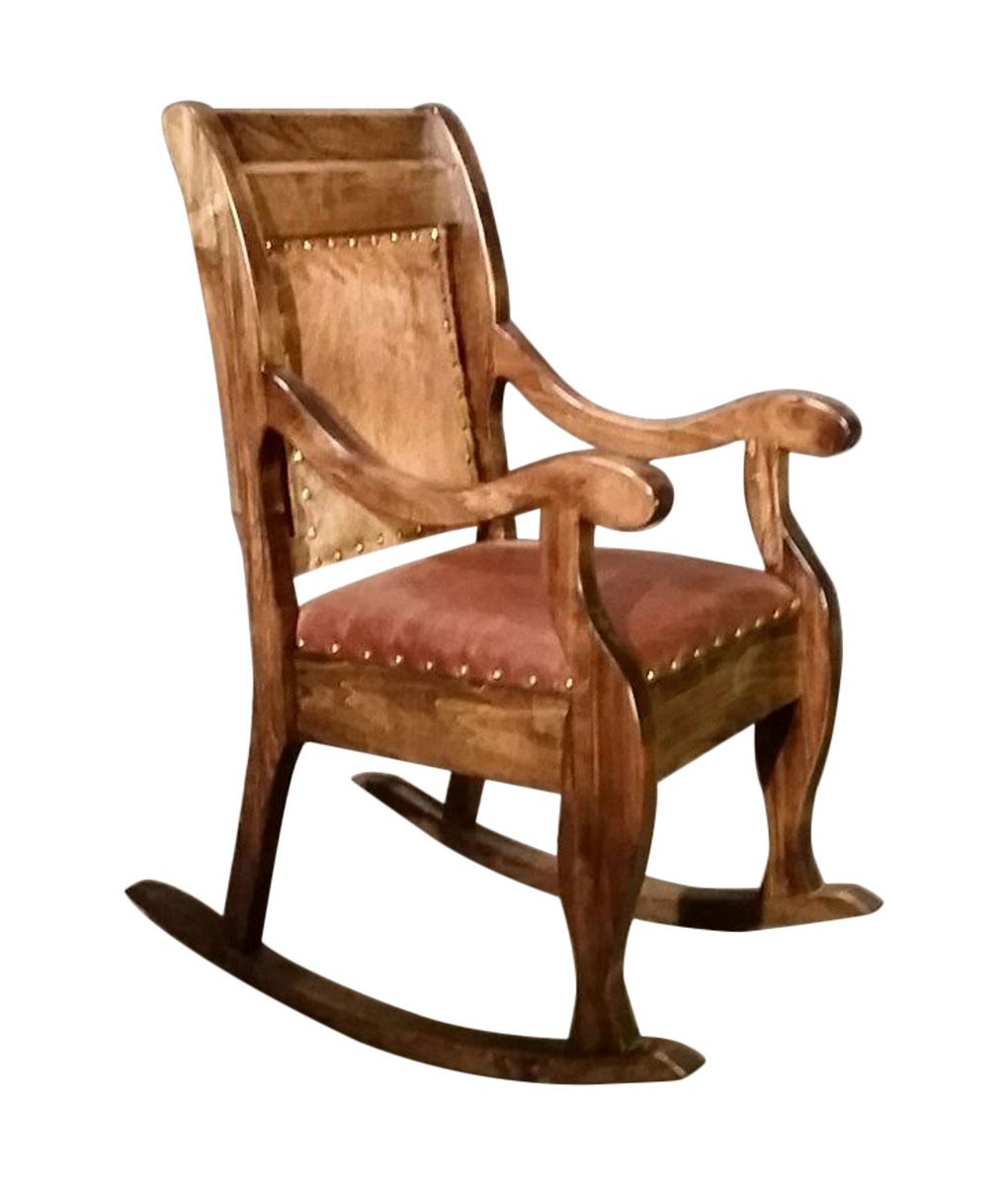 Traditional Rocking Chair Wood Frame with Leather or Cowhide Seat