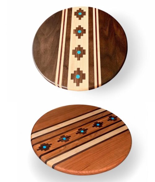 Walnut or Cherry Wood Lazy Susan with inlay
