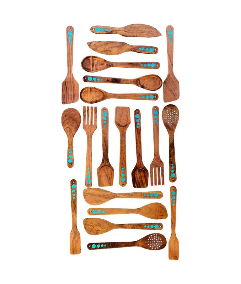 Wood Utensils with Turquoise Inlay Mesquite with Turquoise Inlay