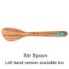 Wood angled stir spoon with turquoise inlay for left or right hand
