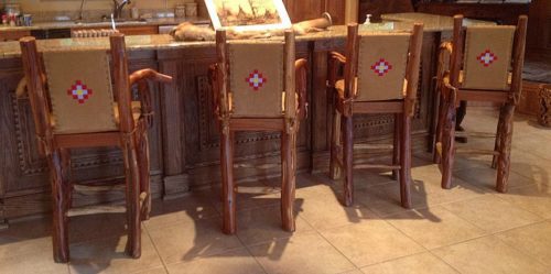 Western style bar stools with natural branch arms