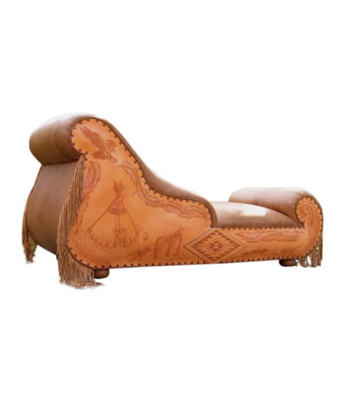 western leather chaise lounge chair with full back side tooling